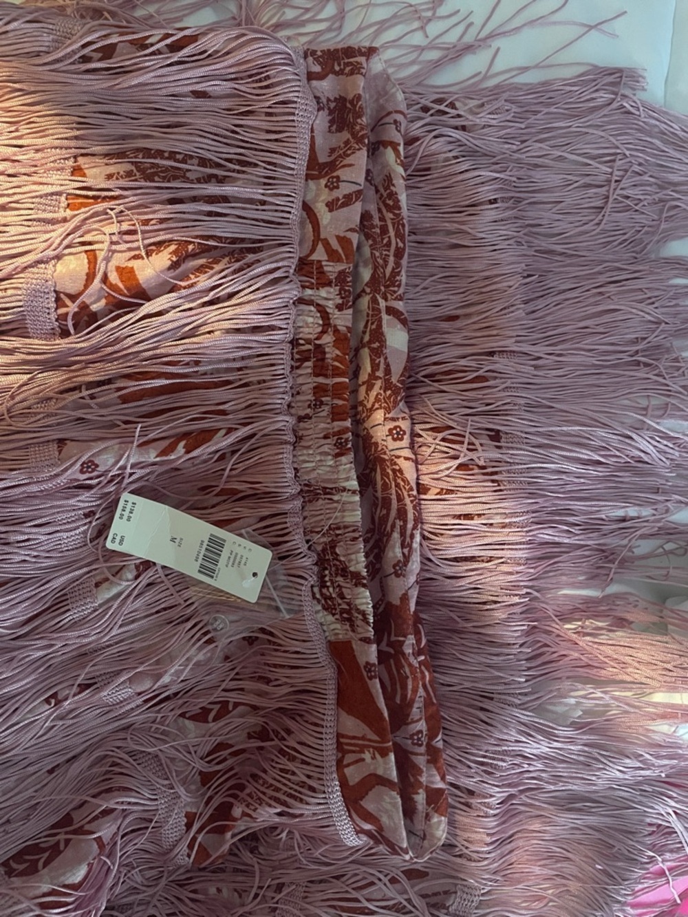 ❤️NWT Anthropologie Linen Pink Tropical Print Fringe Midi Dress - Picture 7 of 7